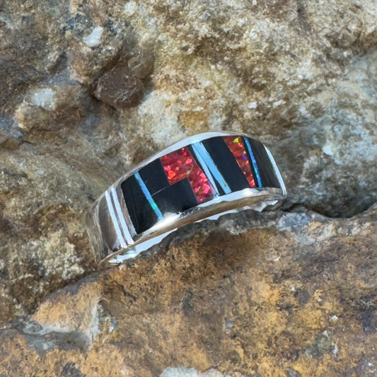 David Rosales Red Moon Inlaid Sterling Silver Ring