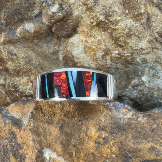 David Rosales Red Moon Inlaid Sterling Silver Ring