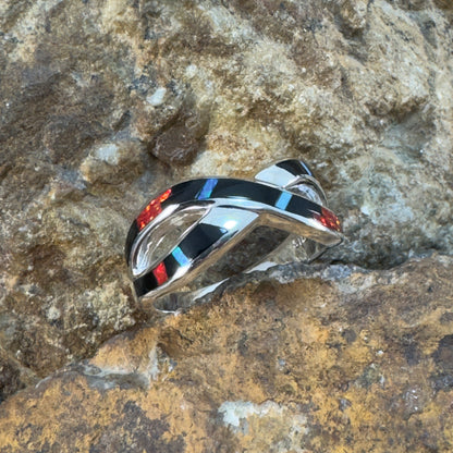 David Rosales Red Moon Inlaid Sterling Silver Ring