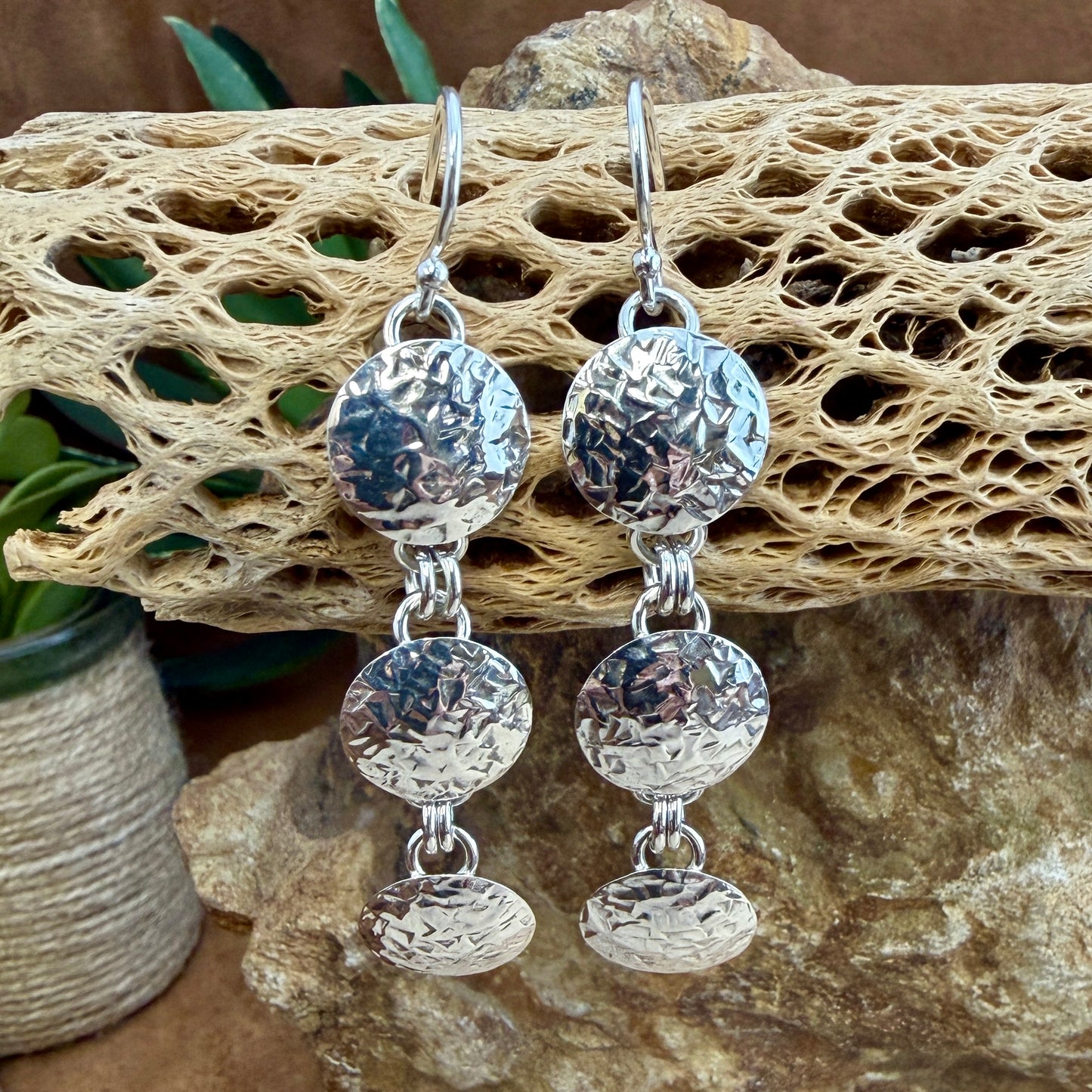 Triple Drop Hammered Sterling Silver Earrings by Artie Yellowhorse