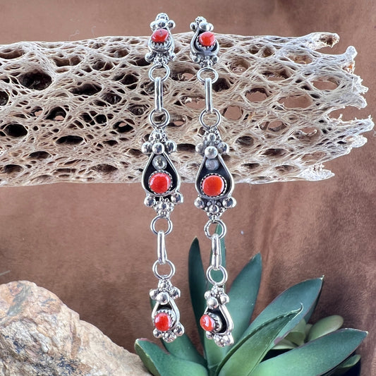 Mediterranean Red Coral Sterling Silver Earrings by Dorinda Mariano