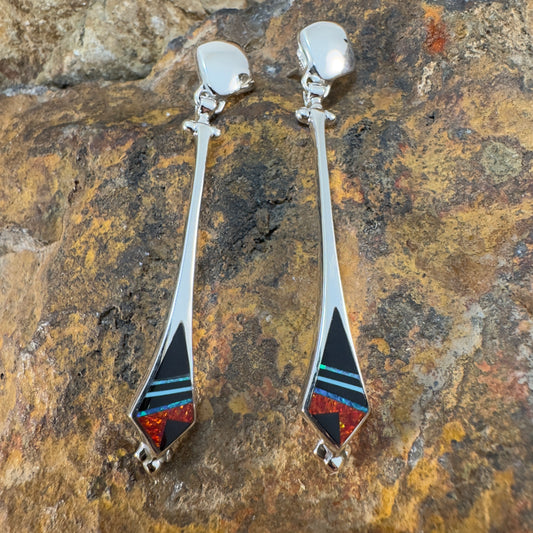 David Rosales Red Moon Inlaid Sterling Silver Earrings