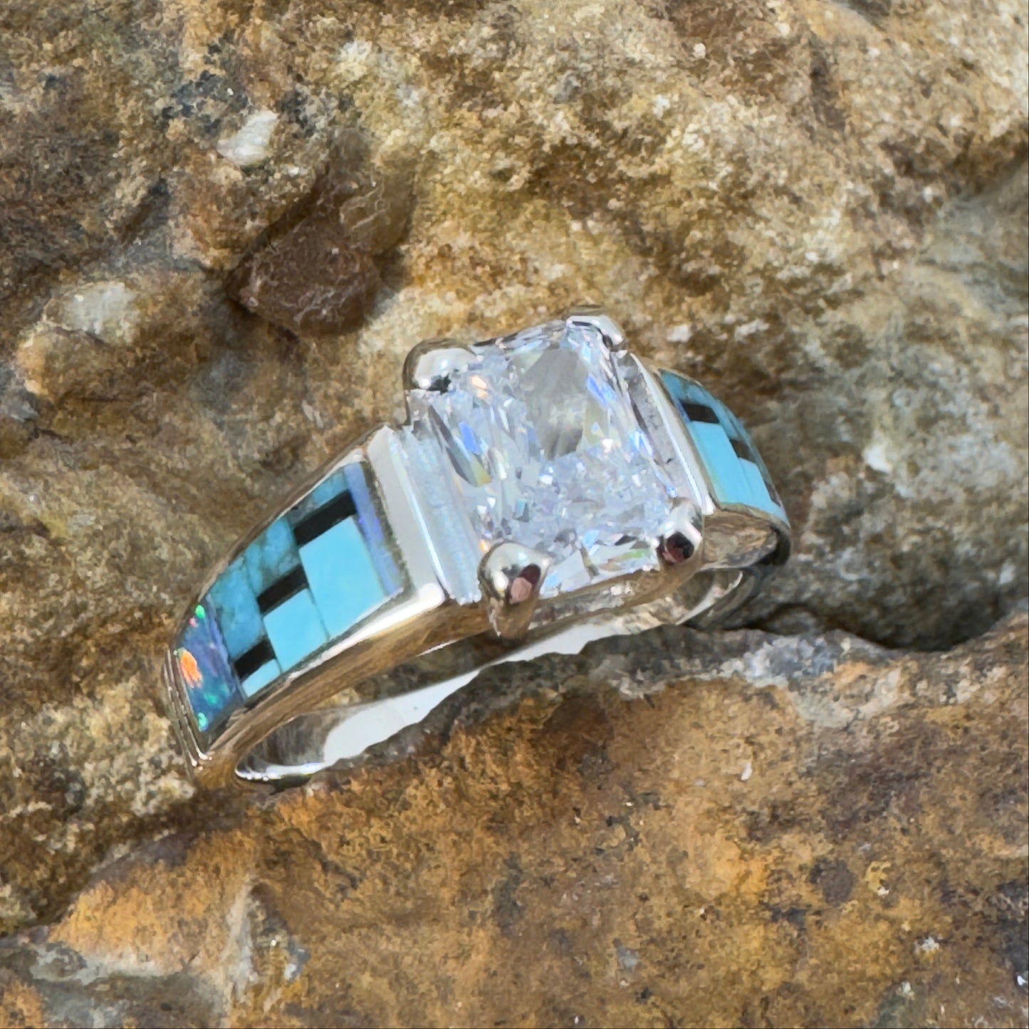 David Rosales Stardust Inlaid Sterling Silver Ring w/ Cubic Zirconia