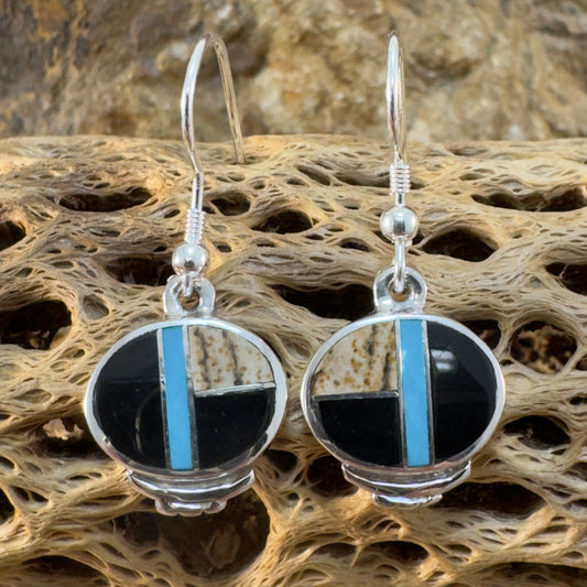 David Rosales Turquoise Creek Inlaid Sterling Silver Earrings