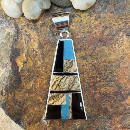 David Rosales Turquoise Creek Inlaid Sterling Silver Pendant