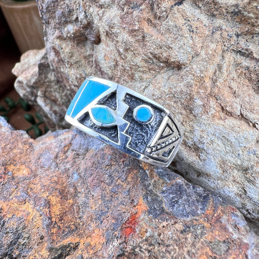 David Rosales Arizona Blue Inlaid Sterling Silver Ring