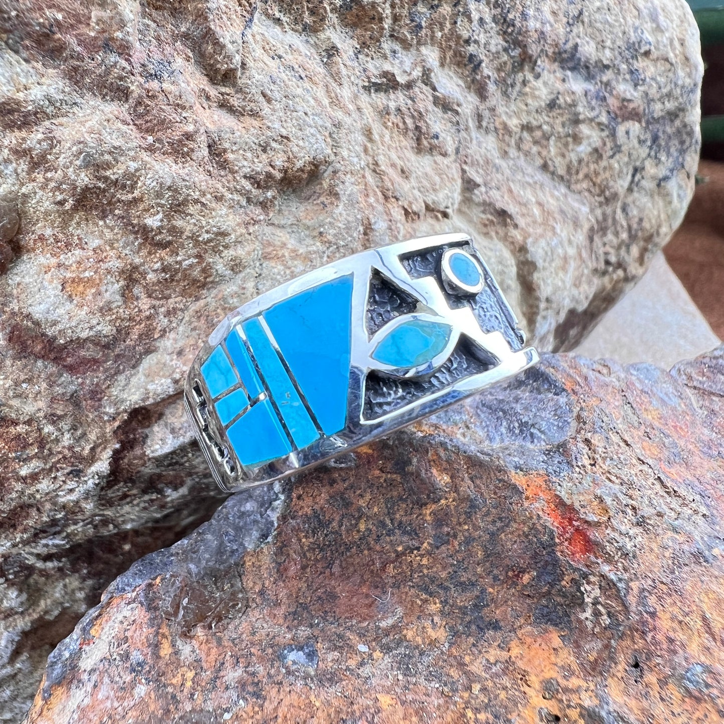 David Rosales Arizona Blue Inlaid Sterling Silver Ring