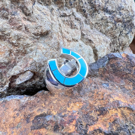 David Rosales Arizona Blue Horseshoe Inlaid Sterling Silver Ring
