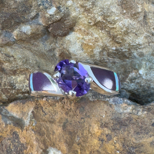 David Rosales Shalako Inlaid Sterling Silver Ring w/ Amethyst