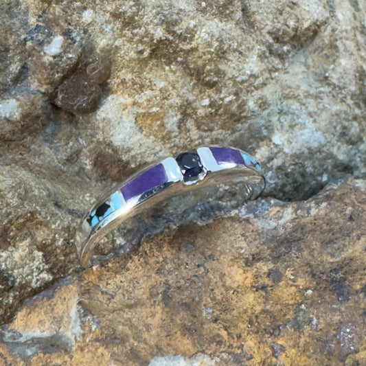 David Rosales Shalako Inlaid Sterling Silver Ring w/ Amethyst