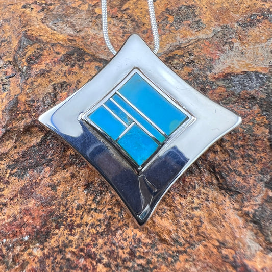 David Rosales Arizona Blue Inlaid Sterling Silver Necklace