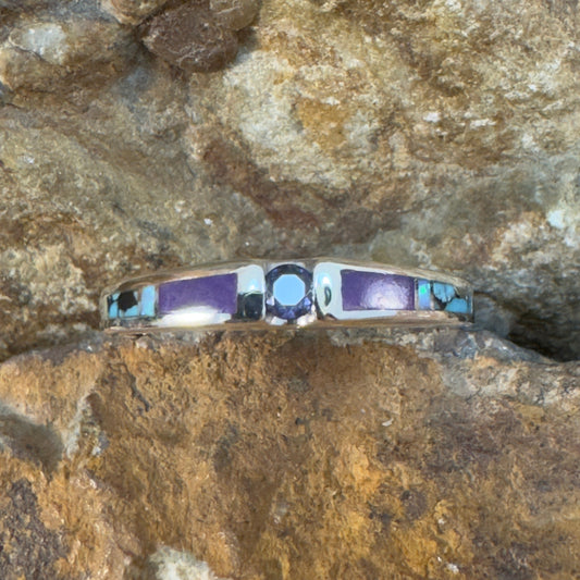 David Rosales Shalako Inlaid Sterling Silver Ring w/ Amethyst