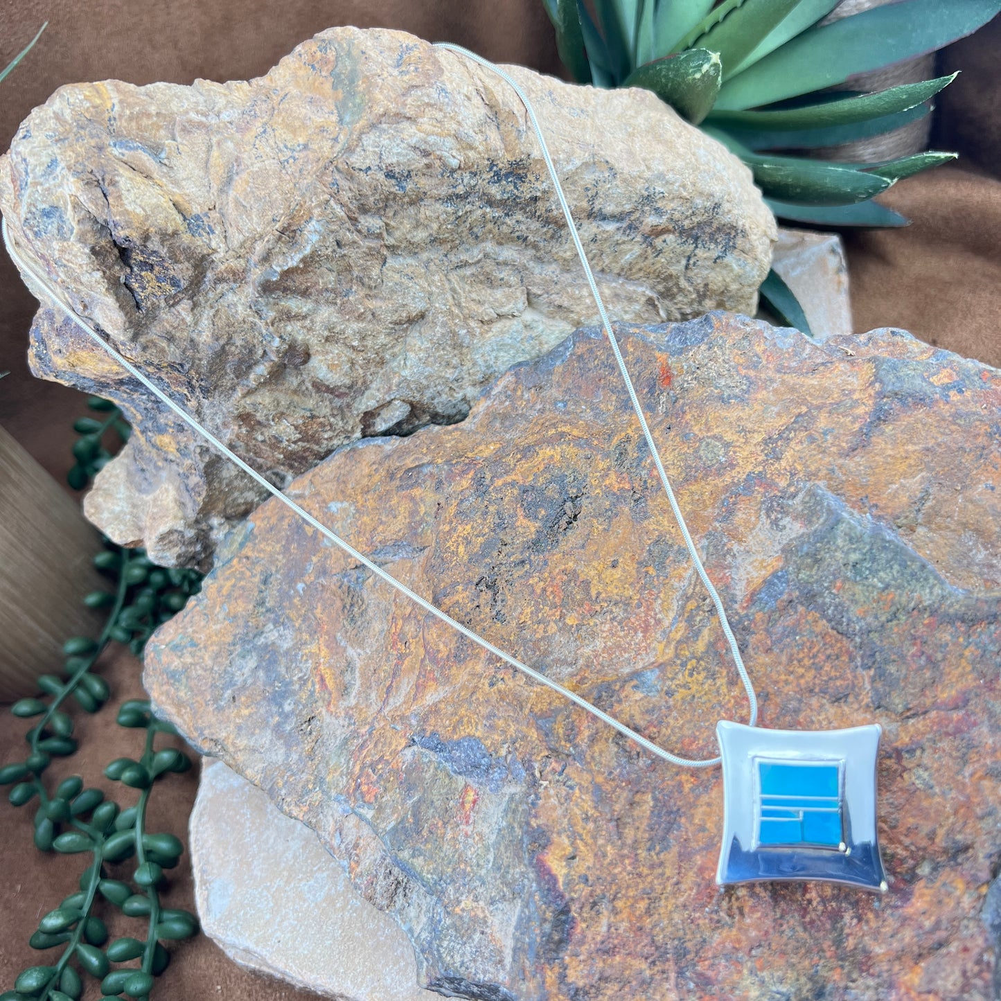 David Rosales Arizona Blue Inlaid Sterling Silver Necklace