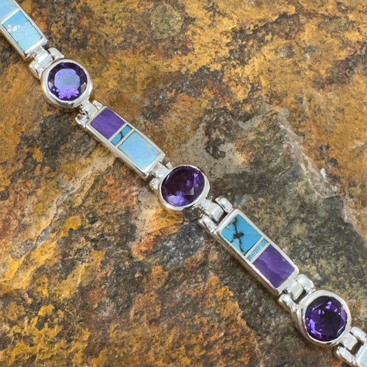 David Rosales Shalako Inlaid Sterling Silver Bracelet w/ Amethyst