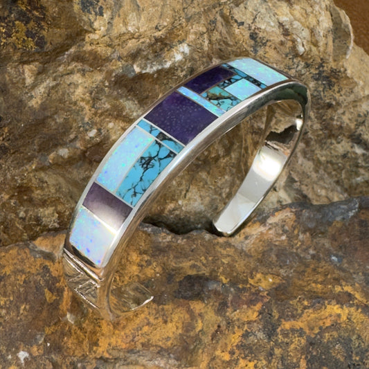 David Rosales Shalako  Inlaid Sterling Silver Bracelet