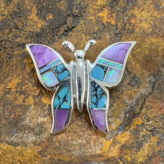 David Rosales Shalako Inlaid Sterling Silver Pendant/Pin Butterfly