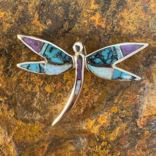 David Rosales Shalako Inlaid Sterling Silver Pendant/Pin Dragonfly
