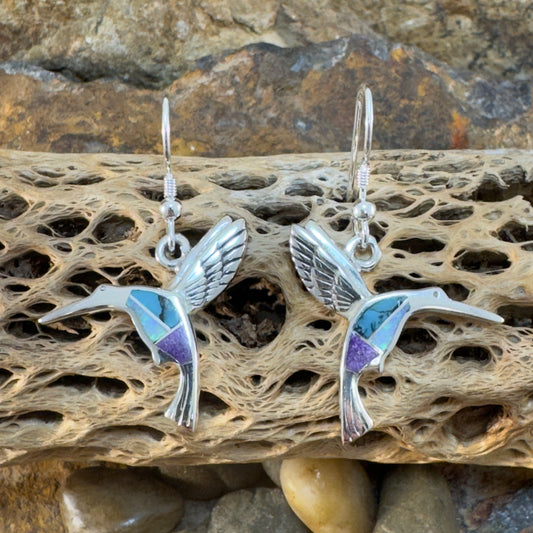 David Rosales Shalako Inlaid Sterling Silver Earrings Hummingbird