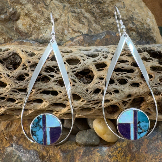David Rosales Shalako Inlaid Sterling Silver Earrings