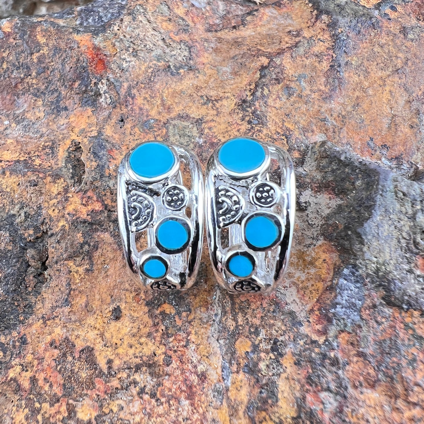 David Rosales Arizona Blue Inlaid Sterling Silver Huggie Earrings