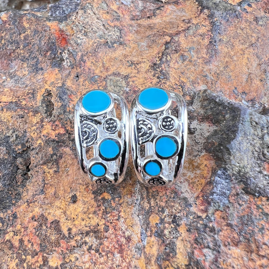 David Rosales Arizona Blue Inlaid Sterling Silver Huggie Earrings