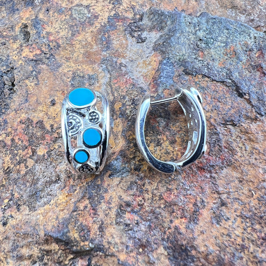 David Rosales Arizona Blue Inlaid Sterling Silver Huggie Earrings