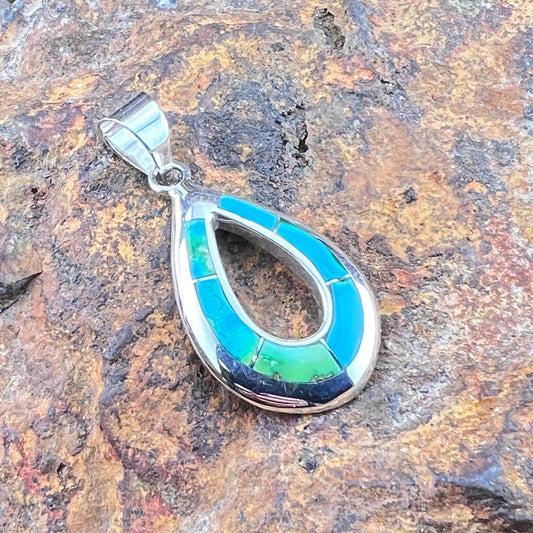 David Rosales Sonoran Gold Open Teardrop Inlaid Sterling Silver Pendant