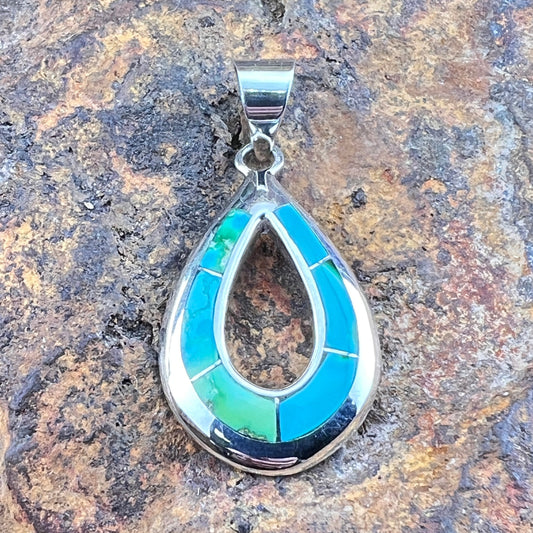 David Rosales Sonoran Gold Open Teardrop Inlaid Sterling Silver Pendant