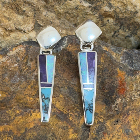 David Rosales Shalako Inlaid Sterling Silver Earrings