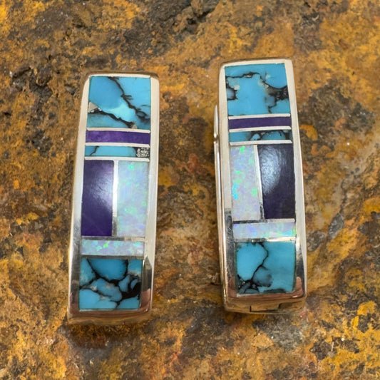 David Rosales Shalako Inlaid Sterling Silver Earrings Huggie