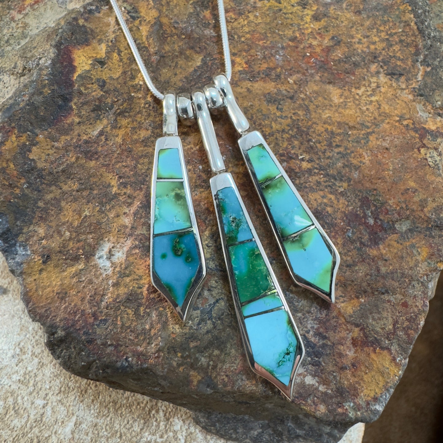 David Rosales Sonoran Gold Turquoise Inlaid Sterling Silver Necklace