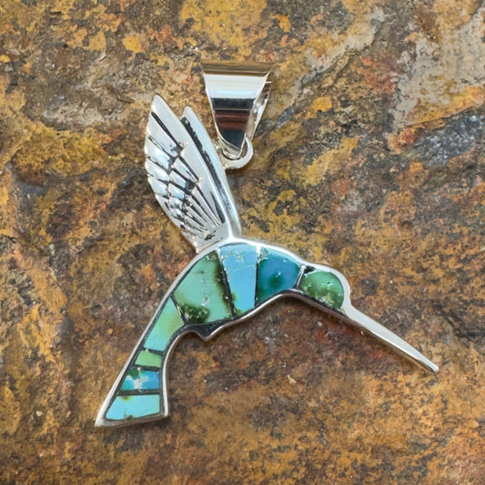 David Rosales Sonoran Gold Inlaid Sterling Silver Pendant Hummingbird