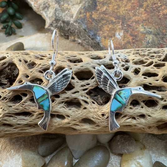 David Rosales Sonoran Gold Inlaid Sterling Silver Earrings Hummingbirds