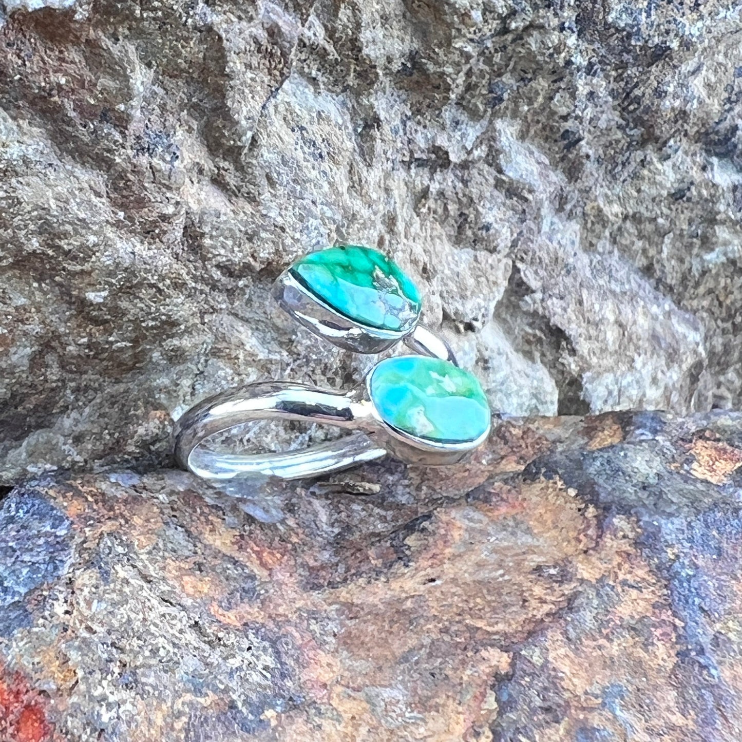 David Rosales Sonoran Gold Double Stone Sterling Silver Ring