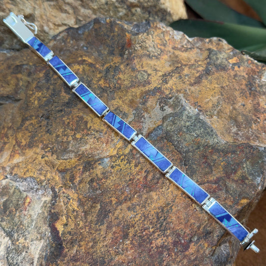 David Rosales Blue Sky Inlaid Sterling Silver Big Link Bracelet