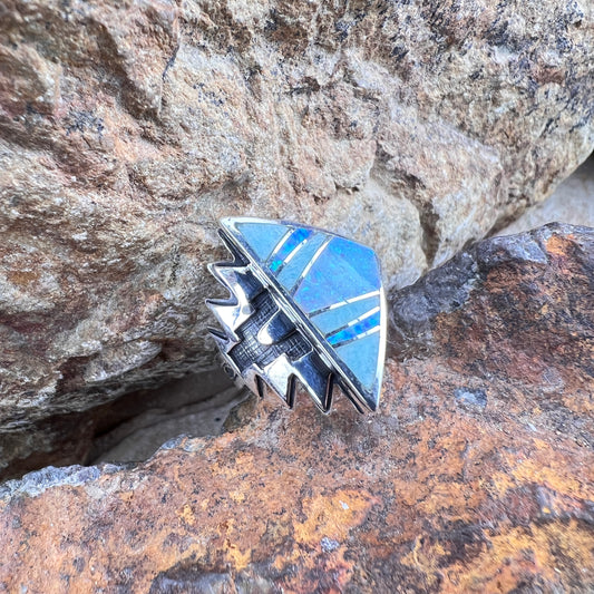David Rosales Amazing Light Inlaid Sterling Silver Ring Geometric