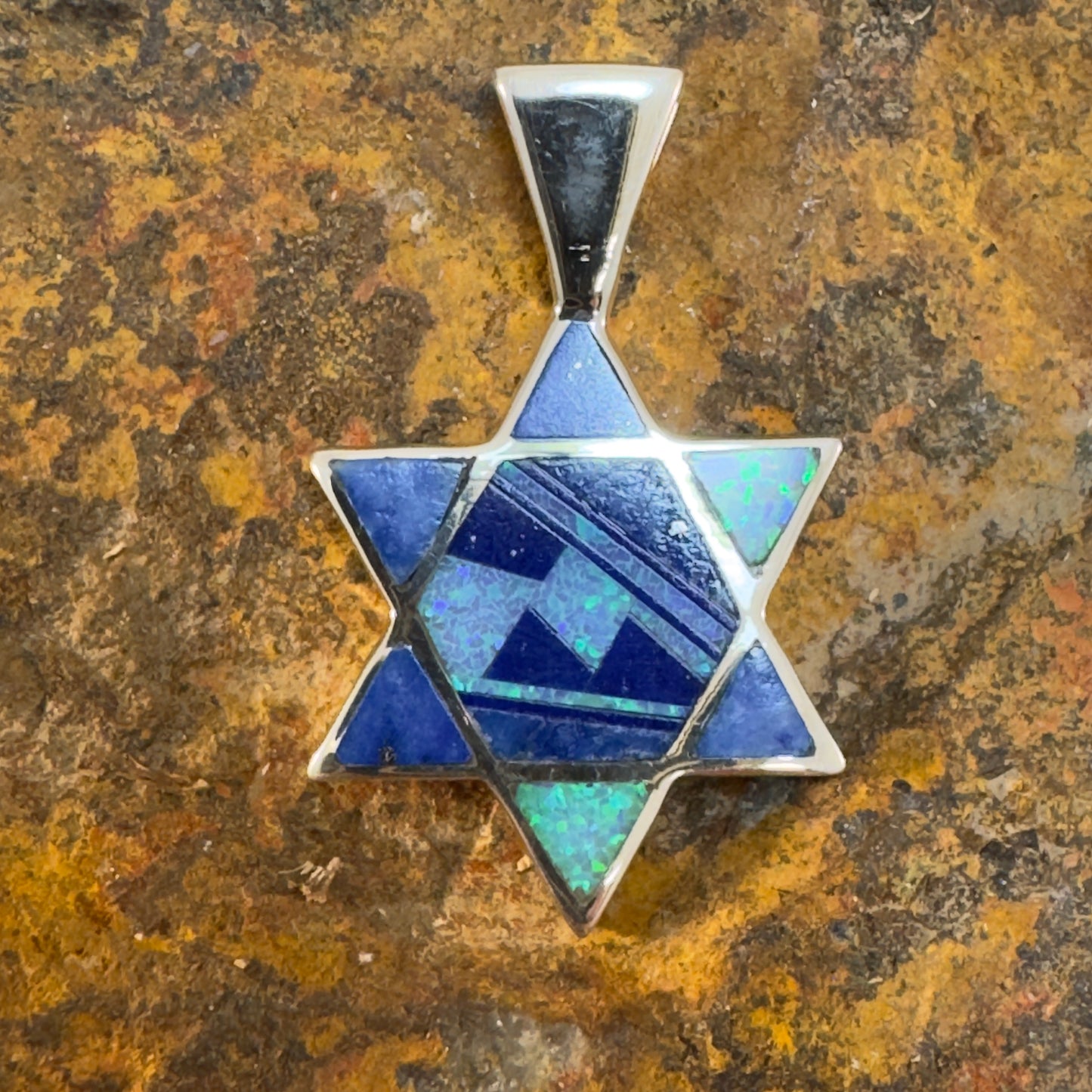 David Rosales Blue Sky Inlaid Sterling Silver Pendant Star of David