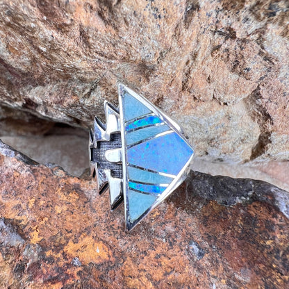 David Rosales Amazing Light Inlaid Sterling Silver Ring Geometric