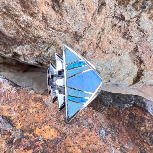 David Rosales Amazing Light Inlaid Sterling Silver Ring Geometric