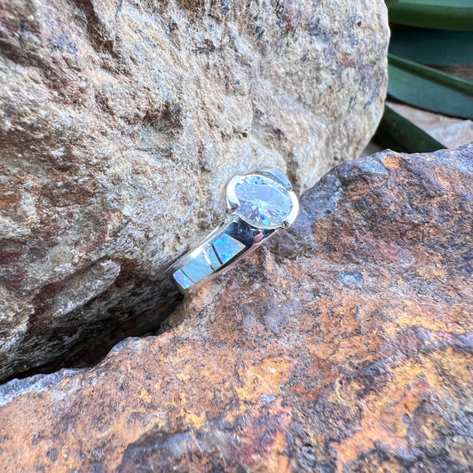 David Rosales Amazing Light Inlaid Sterling Silver Ring w/ Cubic Zirconia