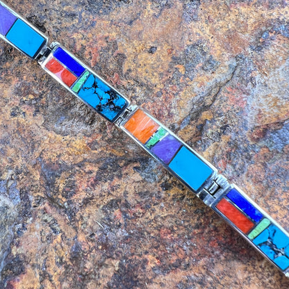 David Rosales Indian Summer Inlaid Sterling Silver Big Link Bracelet
