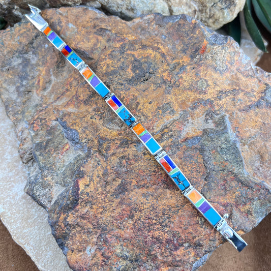 David Rosales Indian Summer Inlaid Sterling Silver Big Link Bracelet