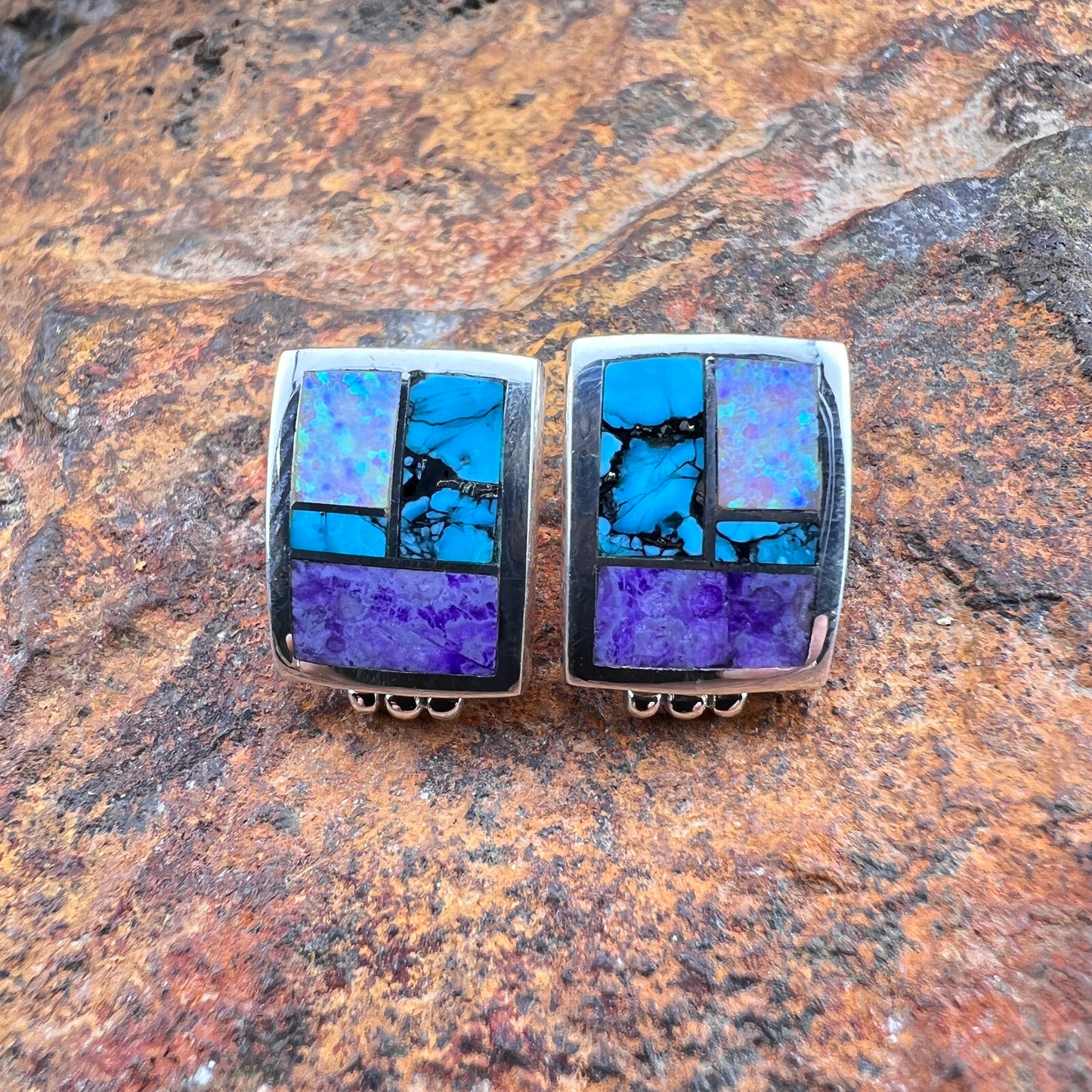 David Rosales Shalako Inlaid Sterling Silver Earrings