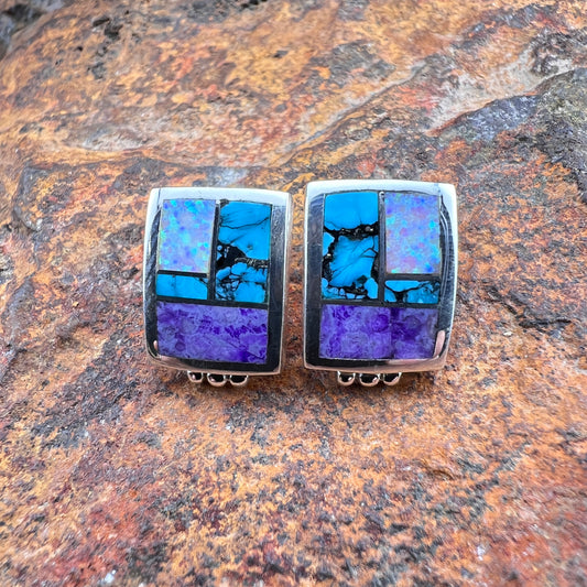 David Rosales Shalako Inlaid Sterling Silver Earrings
