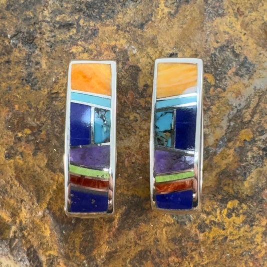 David Rosales Indian Summer Inlaid Sterling Silver Earrings Huggie