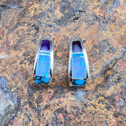 David Rosales Shalako Inlaid Sterling Silver Earrings Huggie