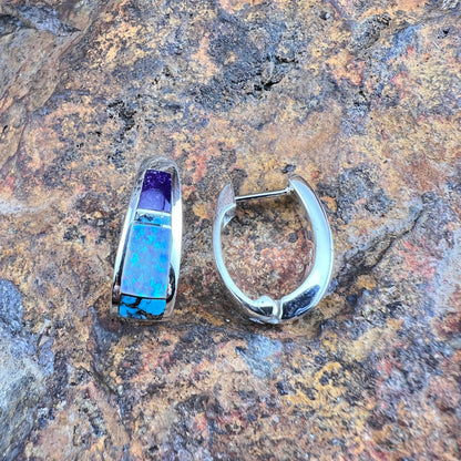David Rosales Shalako Inlaid Sterling Silver Earrings Huggie