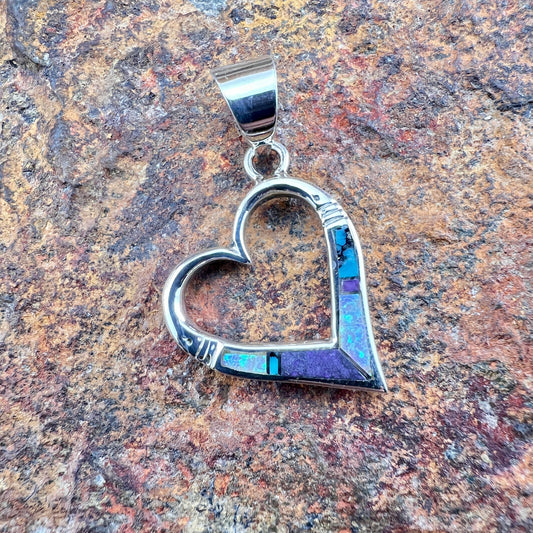 David Rosales Shalako Inlaid Sterling Silver Pendant Heart