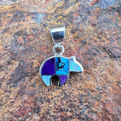 David Rosales Shalako Inlaid Sterling Silver Pendant Little Bear