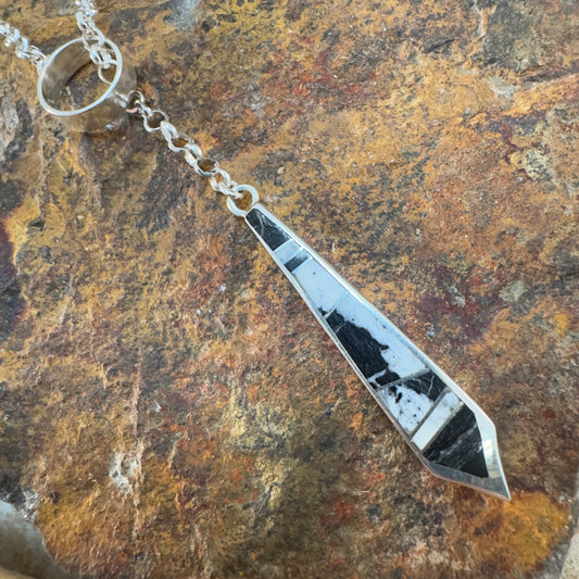 David Rosales White Buffalo Inlaid Sterling Silver Necklace - Adjustable